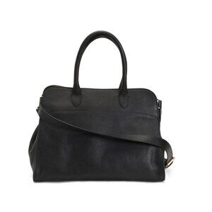 AMERAI Black Made In Italy Leather Satchel With Side Buckle And Top Zipper